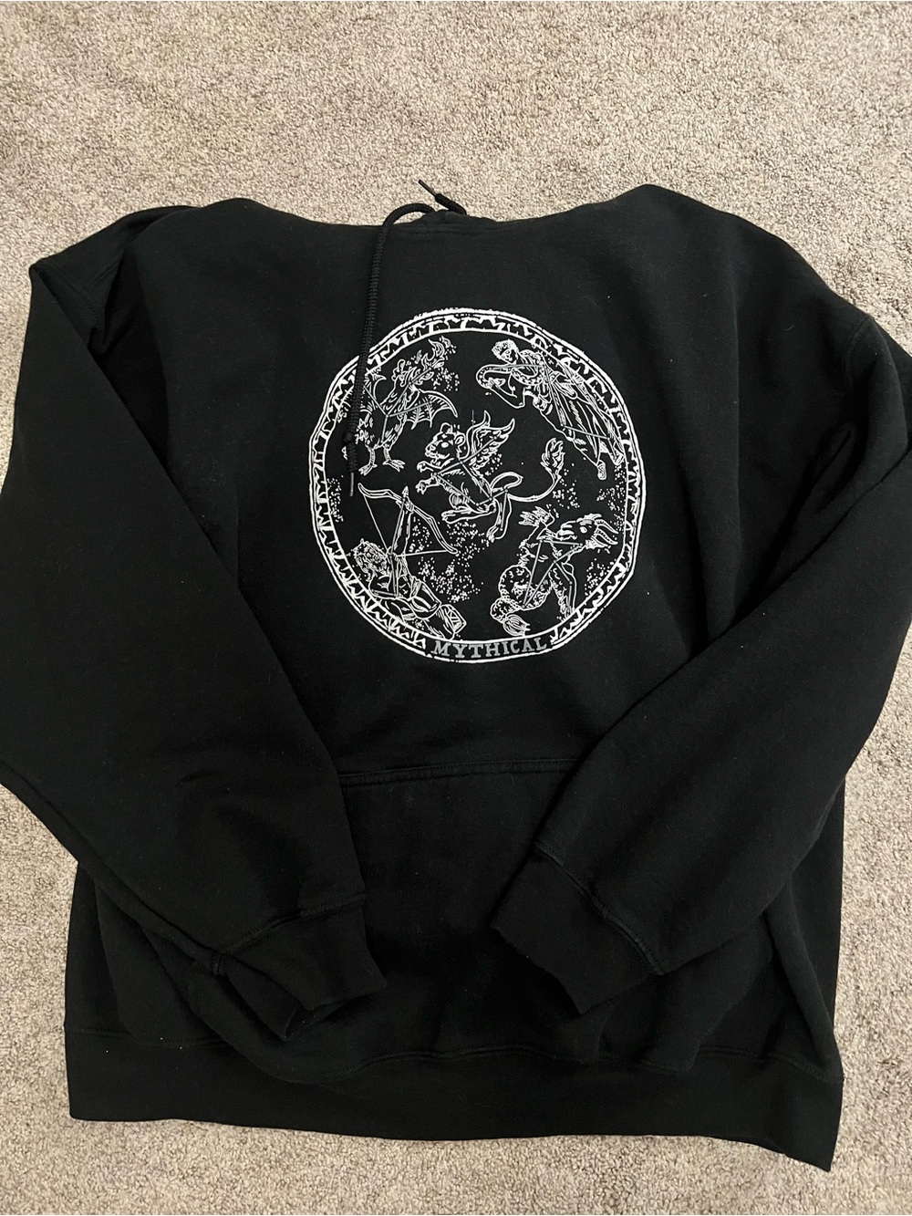 Mythical Zodiac Black Graphic Hoodie Sweatshirt Circle Design Stars 2XL
